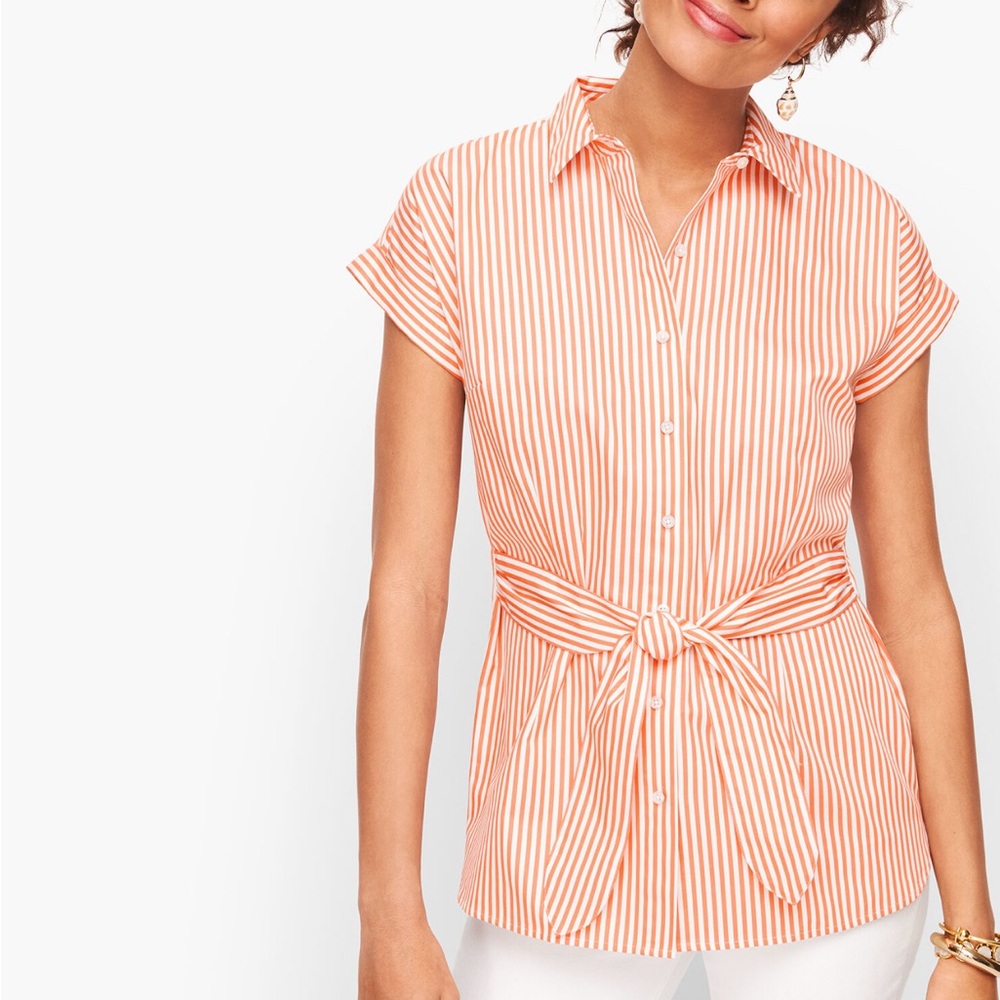 Talbots Orange Button Down Cap Sleeve Top